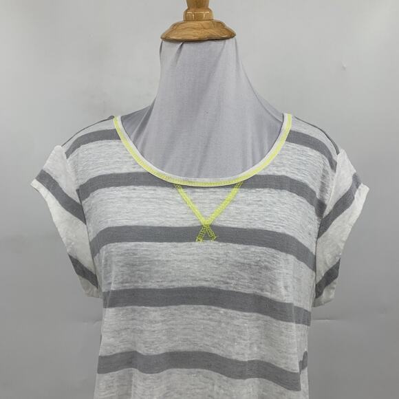Joie Shirt Womens S Small White Gray Linen Short Sleeve Striped Crew Neck Tee - Picture 3 of 10